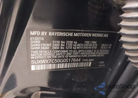 2016 BMW X3 xDrive35I из США, поврежденный, VIN 5UXWX7C50G0S17644